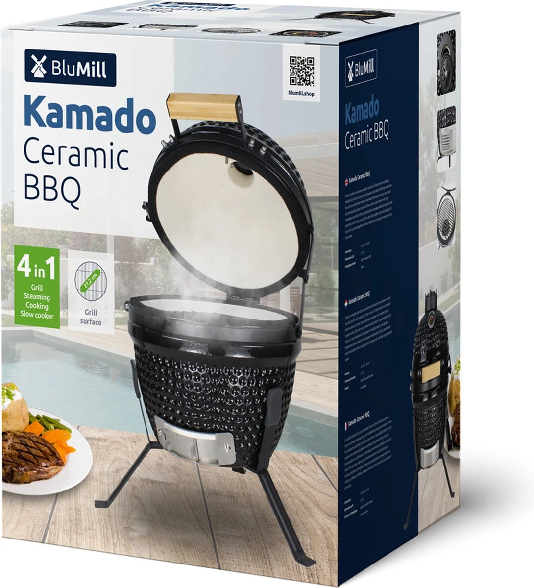 BluMill Kamado BBQ Egg - Kamado 13 Inch - Incl. Vlees Thermometer - Houtskoolbarbecues - Zwart - Ø 27cm - Afbeelding 9