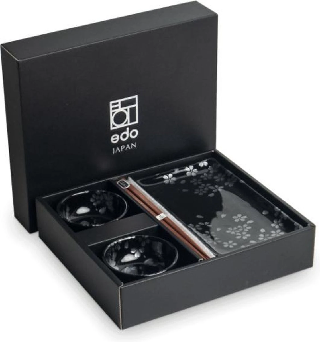 Edo Japan | HANA BLACK | Japanse Sushi Servies Set | 6-Delig | 2 Persoons | In Geschenkdoos