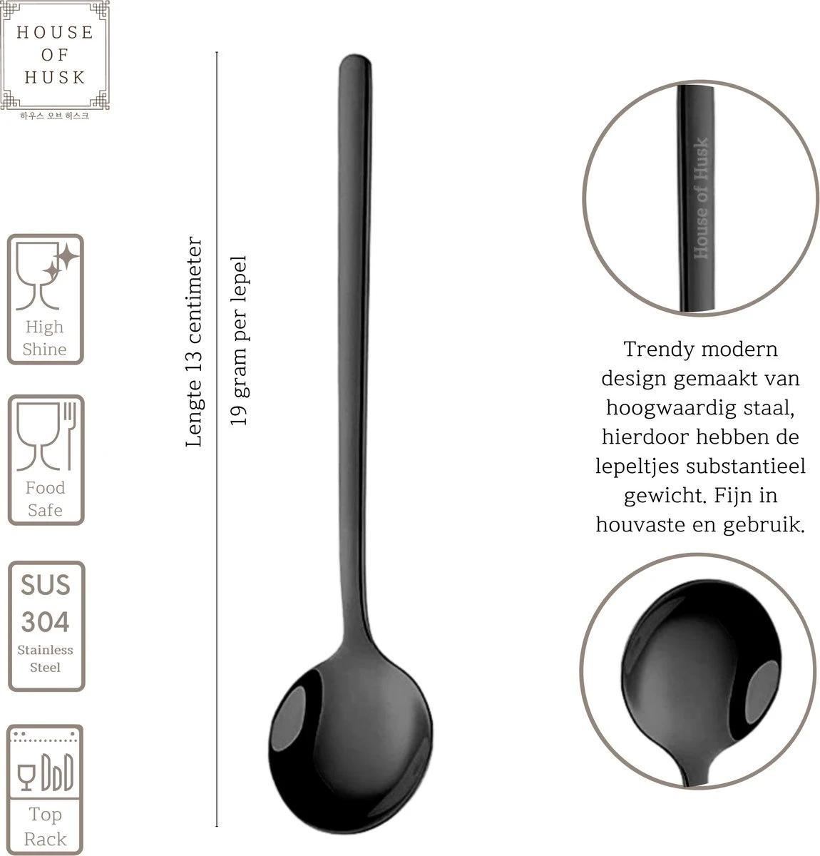 House Of Husk® Theelepels Set - Theelepeltjes - Koffielepels - Koffielepeltjes - RVS - 13cm - 12 Stuks - Zwart - Afbeelding 2