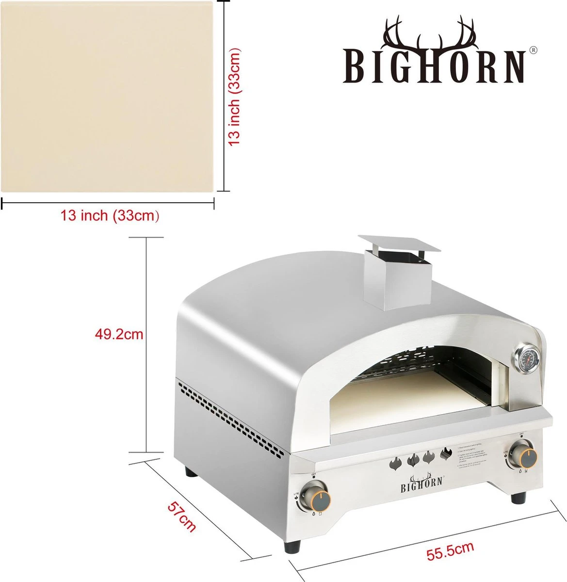 Bighorn Outdoor Edelstaal Gas Pizza Oven - Draagbare Gas Barbecue - Edelstaal -Model SRGG20001 - Afbeelding 7