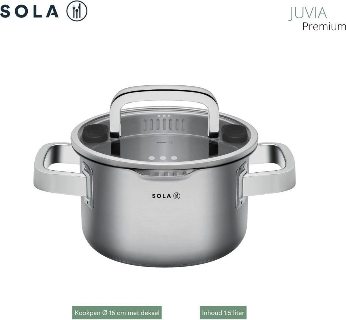 Sola Pannenset Juvia - 4 Delig - Ø 16,16,18,20 Cm - Zilver - RVS - Sandwichbodem - Afbeelding 16