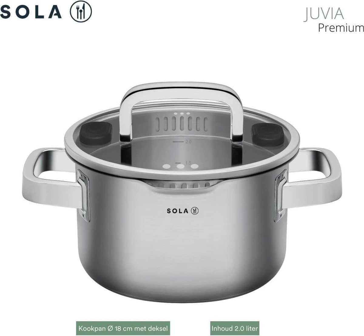 Sola Pannenset Juvia - 4 Delig - Ø 16,16,18,20 Cm - Zilver - RVS - Sandwichbodem - Afbeelding 12