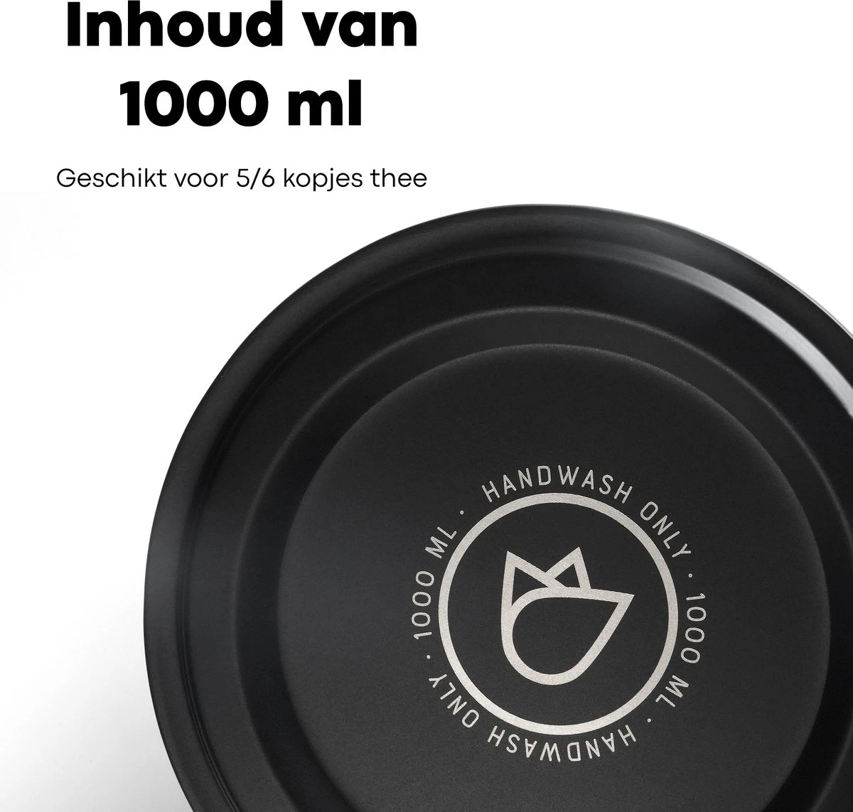 Vatten® - Premium RVS Theepot - Incl. RVS Theefilter - 1L - Zwart - Dubbelwandig - Afbeelding 6