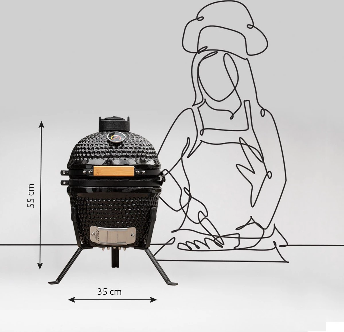 BluMill Kamado BBQ Egg - Kamado 13 Inch - Incl. Vlees Thermometer - Houtskoolbarbecues - Zwart - Ø 27cm - Afbeelding 10