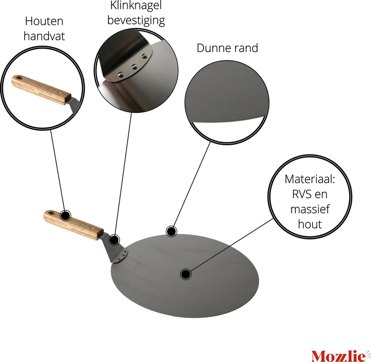 Pizzaschep 30 Cm Voor Oven Of BBQ - Rond - RVS - Met Houten Handvat - Afbeelding 2