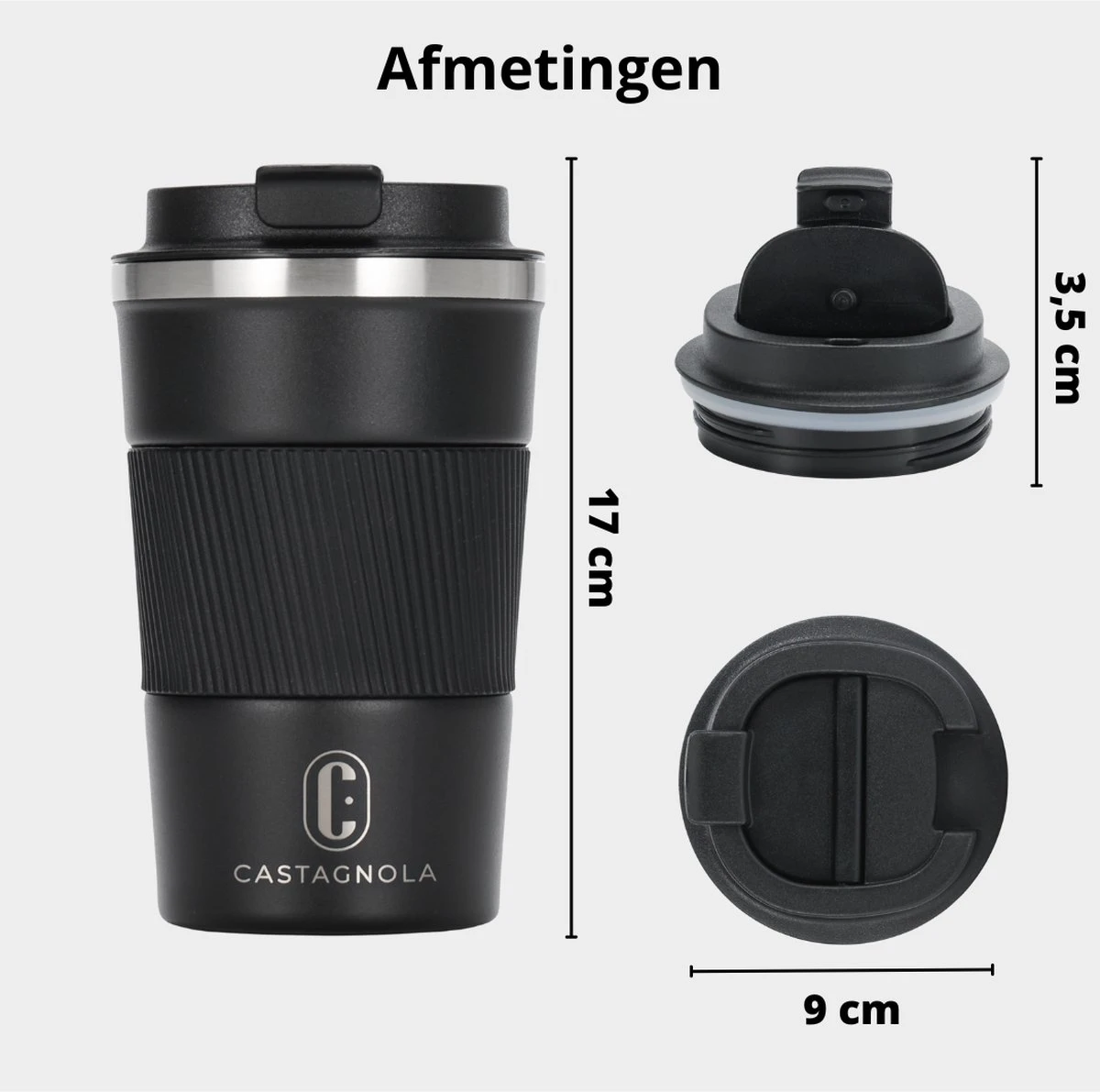 Castagnola Design RVS Koffiebeker To Go - Zwart - 380ml - Thermosbeker - Theebeker - Afbeelding 6