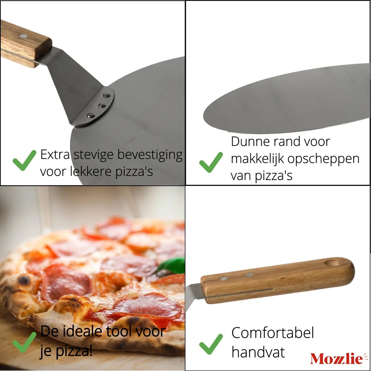 Pizzaschep 30 Cm Voor Oven Of BBQ - Rond - RVS - Met Houten Handvat - Afbeelding 3