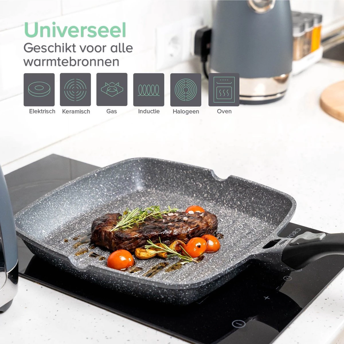 Coninx Grillpan 28CM - Steakpan - Afneembare Handgreep - PFAS-vrij - Grijs - Afbeelding 3