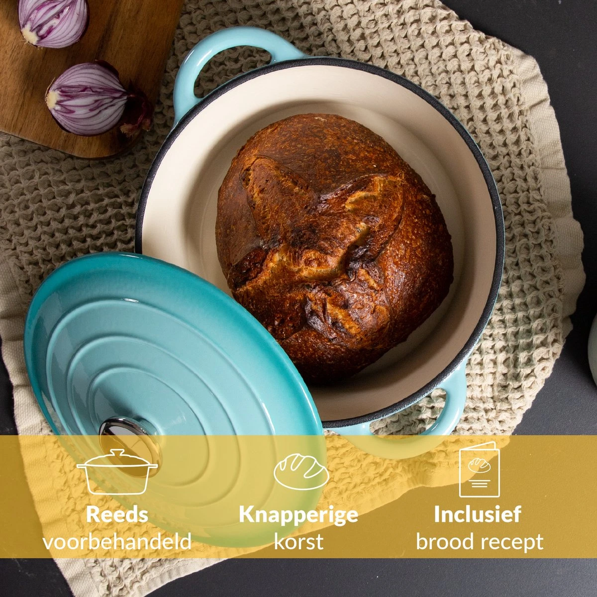 Chefarone Gietijzeren Pan - Braadpan Inclusief Deksel - Geschikt Voor Alle Warmtebronnen - Geëmailleerd Blauw - Afbeelding 3