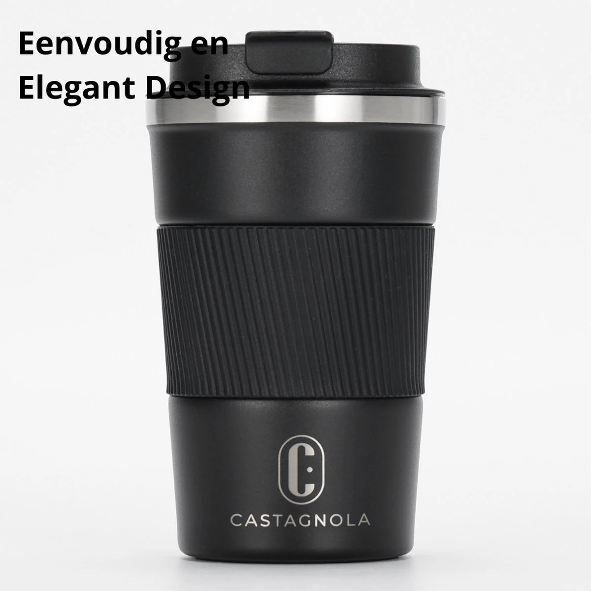 Castagnola Design RVS Koffiebeker To Go - Zwart - 380ml - Thermosbeker - Theebeker - Afbeelding 2