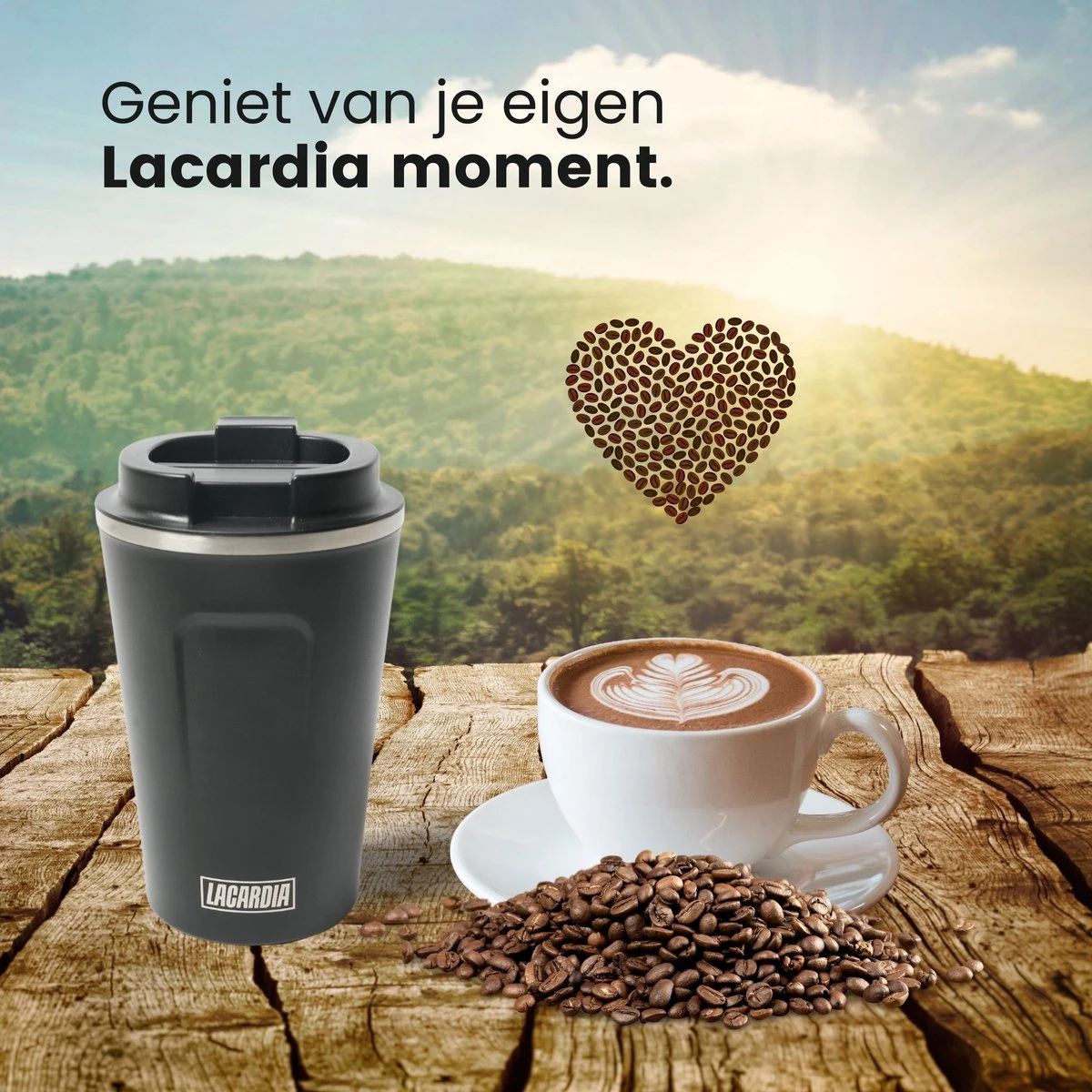 LaCardia Koffiebeker To Go Premium Zwart – Thermosbeker – Theebeker – 380ML – Herbruikbaar - Afbeelding 8