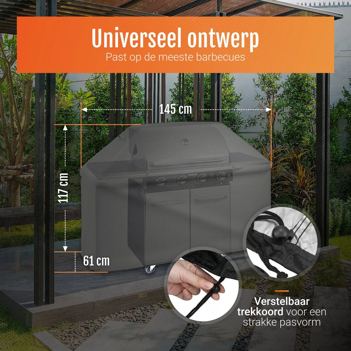 GrillX Barbecue Hoes - 145 X 61 X 117cm - BBQ Hoes Waterdicht - Beschermhoes Inclusief Trekkoord - BBQ Accesoires - Afbeelding 4