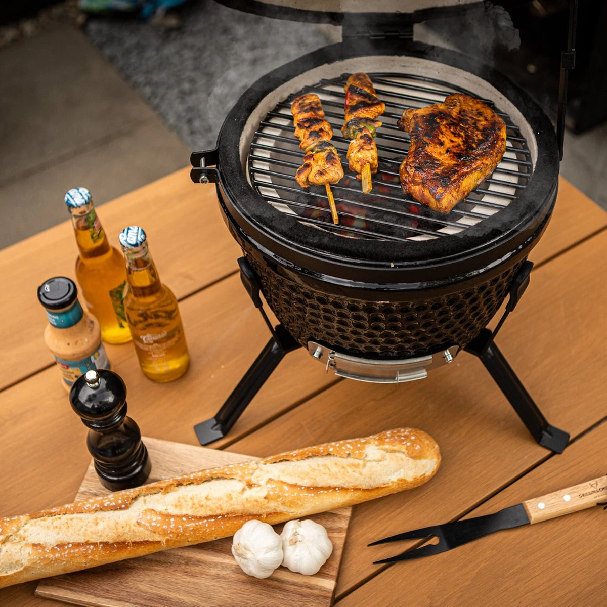 BluMill Kamado BBQ Egg - Kamado 13 Inch - Incl. Vlees Thermometer - Houtskoolbarbecues - Zwart - Ø 27cm - Afbeelding 3