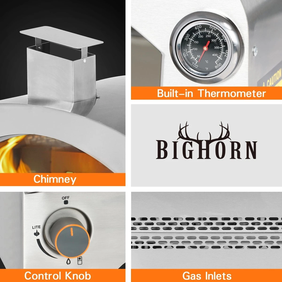 Bighorn Outdoor Edelstaal Gas Pizza Oven - Draagbare Gas Barbecue - Edelstaal -Model SRGG20001 - Afbeelding 5