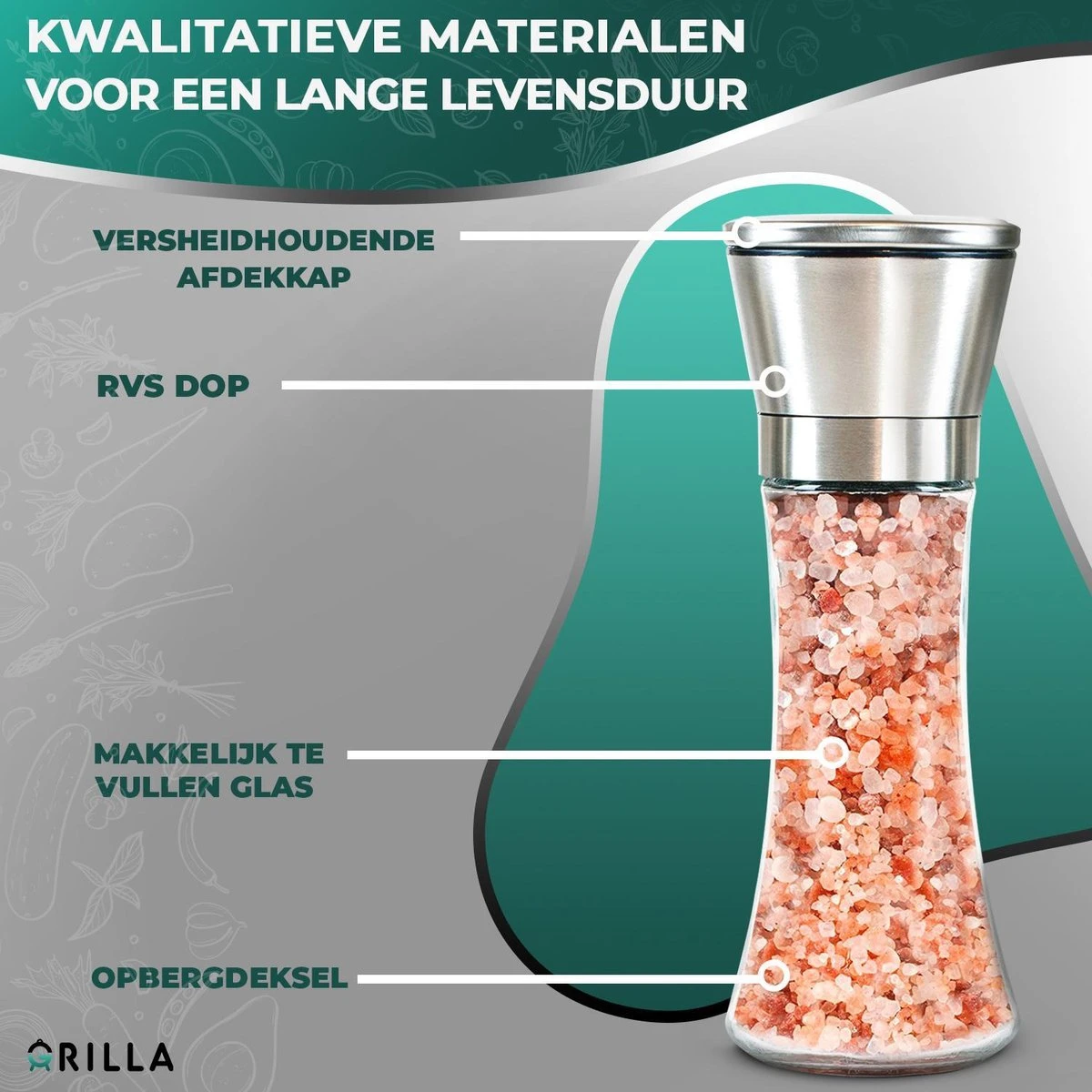 Peper En Zoutmolen Set - RVS Zout En Peperstel - Zoutvaatje En Pepermolen - 2 In 1 - Afbeelding 4