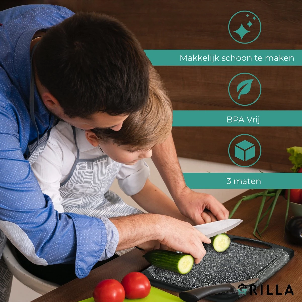 Grilla Snijplankenset - 3 Stuks - Marmer Look - Snijplank Set Kunststof - Afbeelding 4