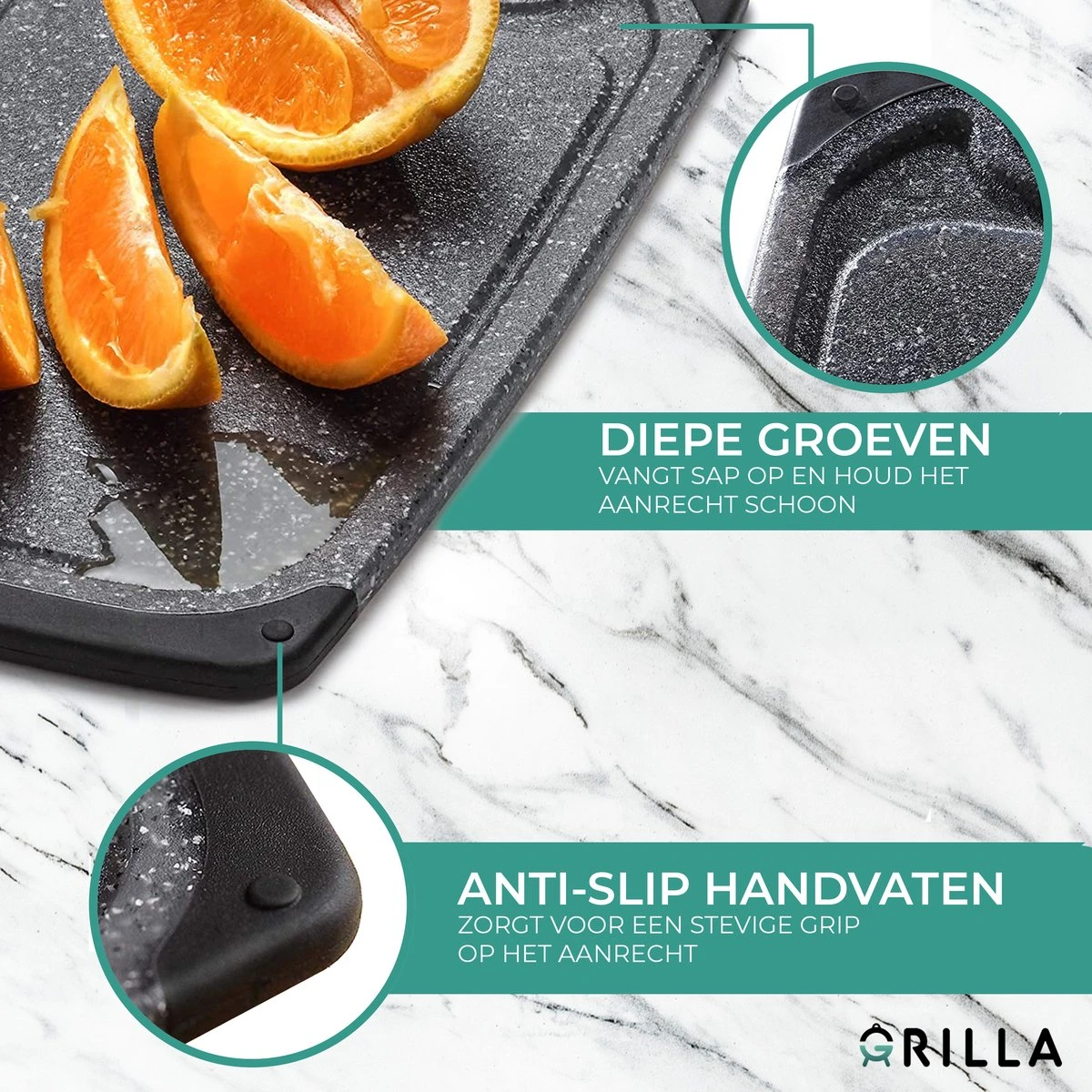 Grilla Snijplankenset - 3 Stuks - Marmer Look - Snijplank Set Kunststof - Afbeelding 5