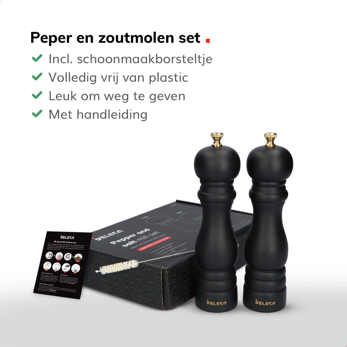 Deleca Luxe Peper En Zoutmolen Set - Met Geschenkdoos - Zout / Pepermolen - Rubberhout - Zwart & Goud - Afbeelding 9