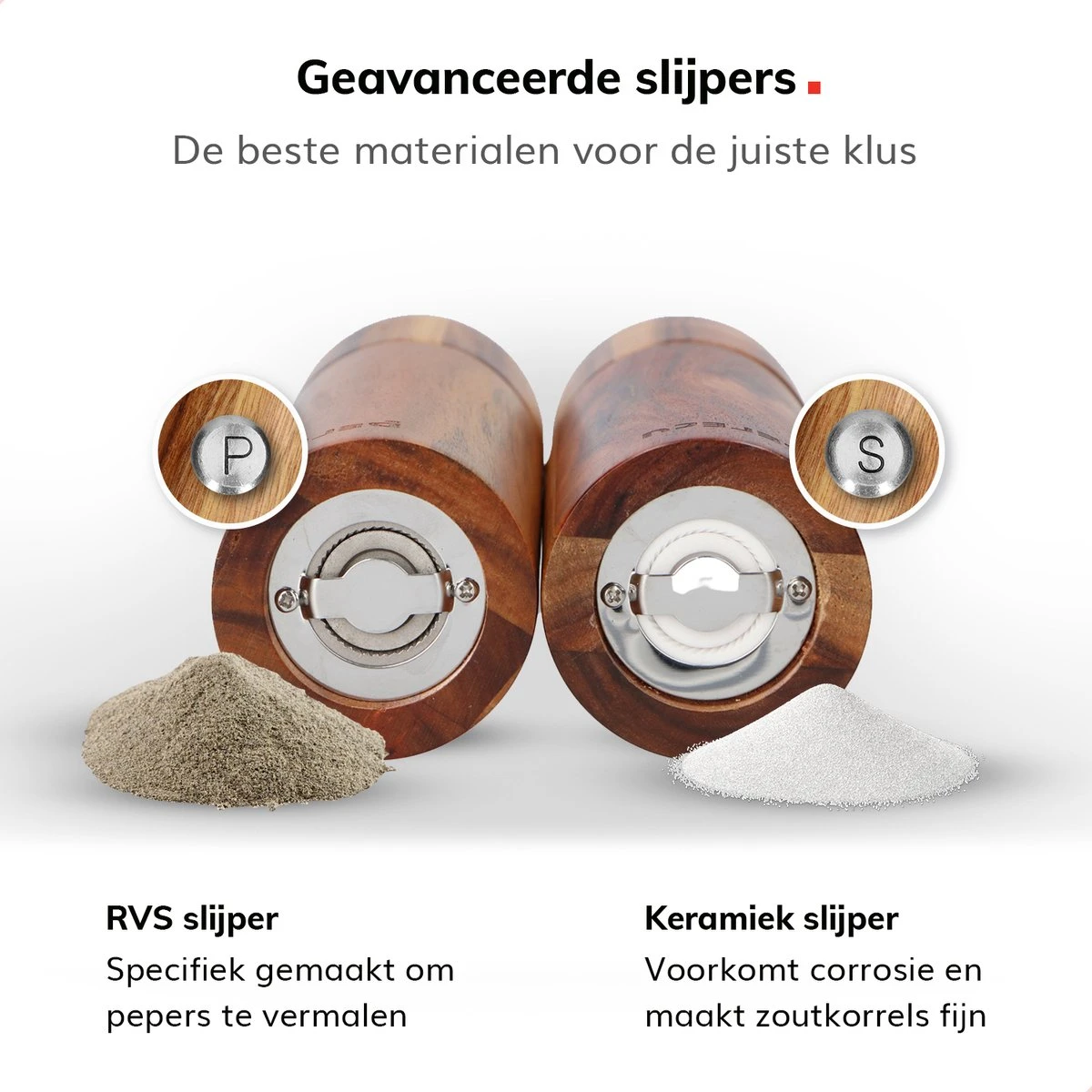 Deleca Luxe Peper En Zoutmolen Set - Zout / Pepermolen - Handmatig - Met Navul Lepel & Geschenkdoos - Acacia Hout - Rond - Afbeelding 11