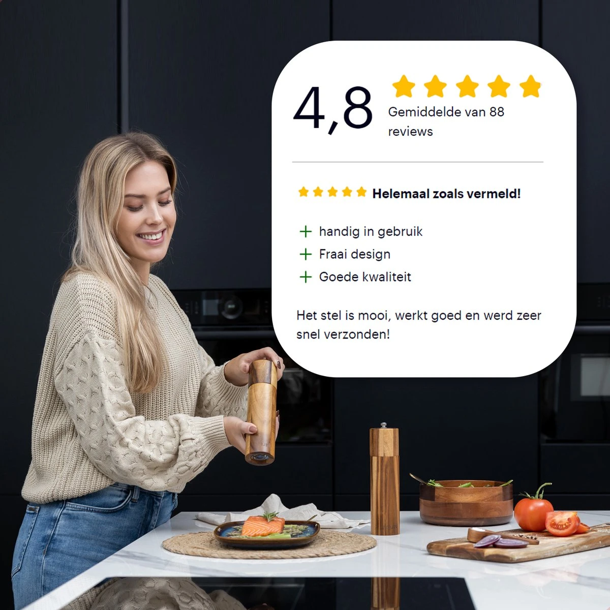 Deleca Luxe Peper En Zoutmolen Set - Zout / Pepermolen - Handmatig - Met Navul Lepel & Geschenkdoos - Acacia Hout - Rond - Afbeelding 12