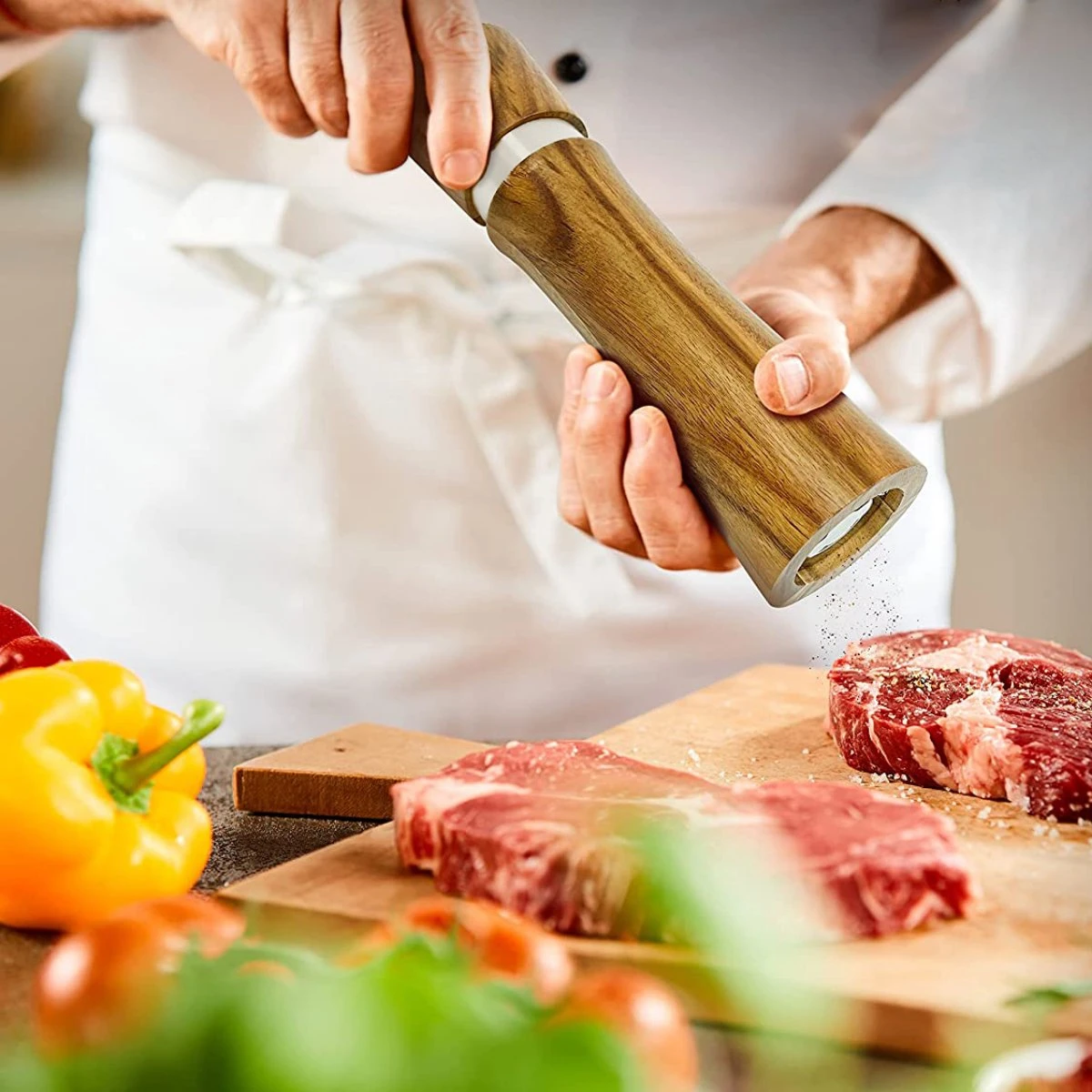 UNBOX Peper En Zoutmolen Set - Pepermolen - Zoutmolen - BBQ Accesoires - Acacia Hout - RVS - Afbeelding 5