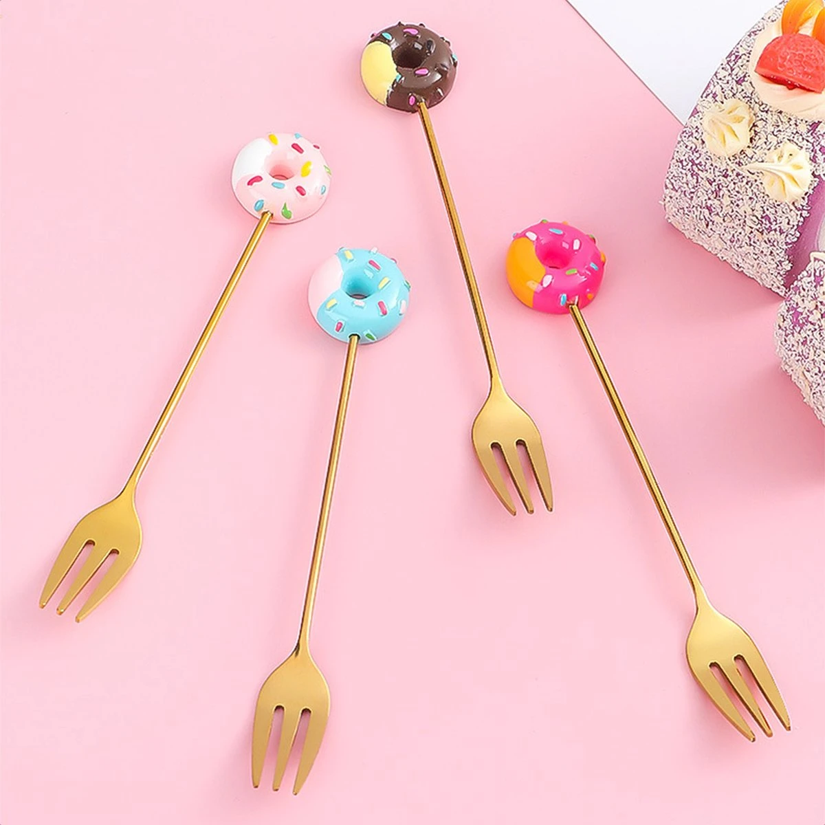 Gebaksvorkjes Donut Set Van 4 Taartvorkjes - Goud - Afbeelding 5