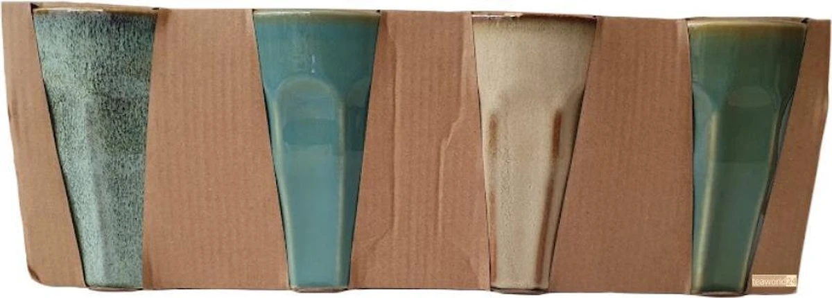 Merkloos Melkbekers - 4x Stuks - Diverse Kleuren - Porselein - 330 Ml - Afbeelding 2