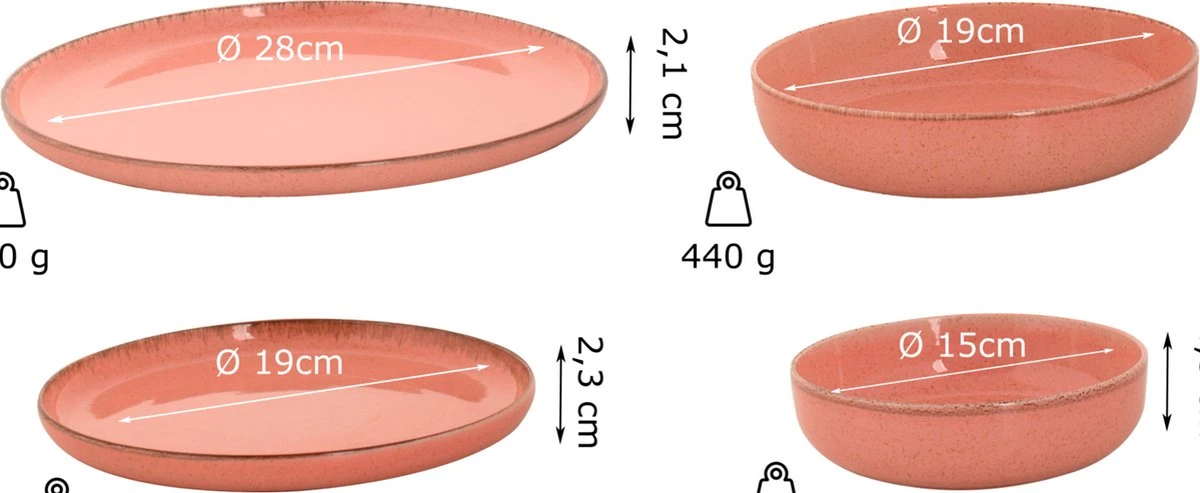 Palmer Serviesset Antigo Porselein 6-persoons 24-delig Roze - Afbeelding 3