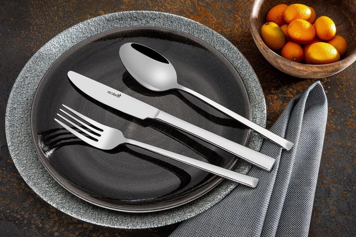 Sola Bestekset Luxor - Modern - 8 Persoons - 70 Delig - Zilverwit Edelstaal 18/10 - RVS - Zilver - Afbeelding 2