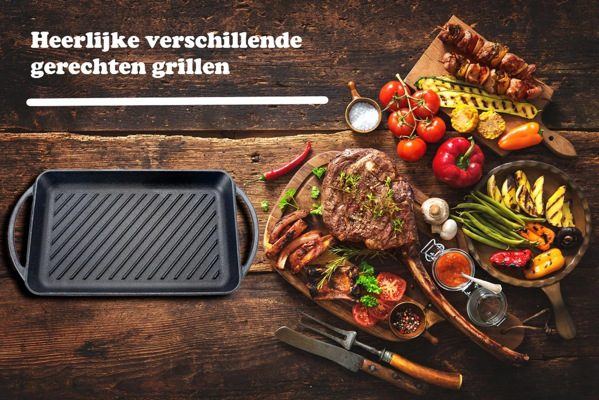 Kicinn Grillplaat - Gietijzer - Geëmailleerd - Incl. Accessoires - Ø 33 X 21.8 Cm (LxB) - Afbeelding 6
