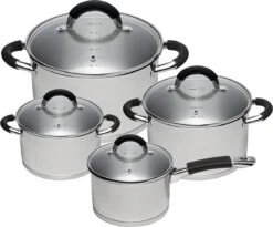 Sola Pannenset Venice - 4 Delig - Ø 16,16,18,20 Cm - Zilver - RVS - Sandwichbodem