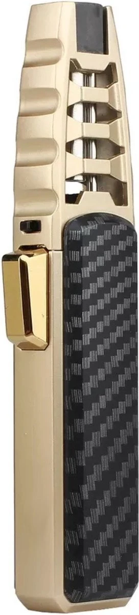 Merkloos Turbo Jetflame Aansteker - Gasbrander - Vuurwerk Torch - Crème Brûlée Brander - BBQ En Sigaren Aansteker - Windproof - Carbon Met Goudkleurige Metalen Behuizing - Afbeelding 3